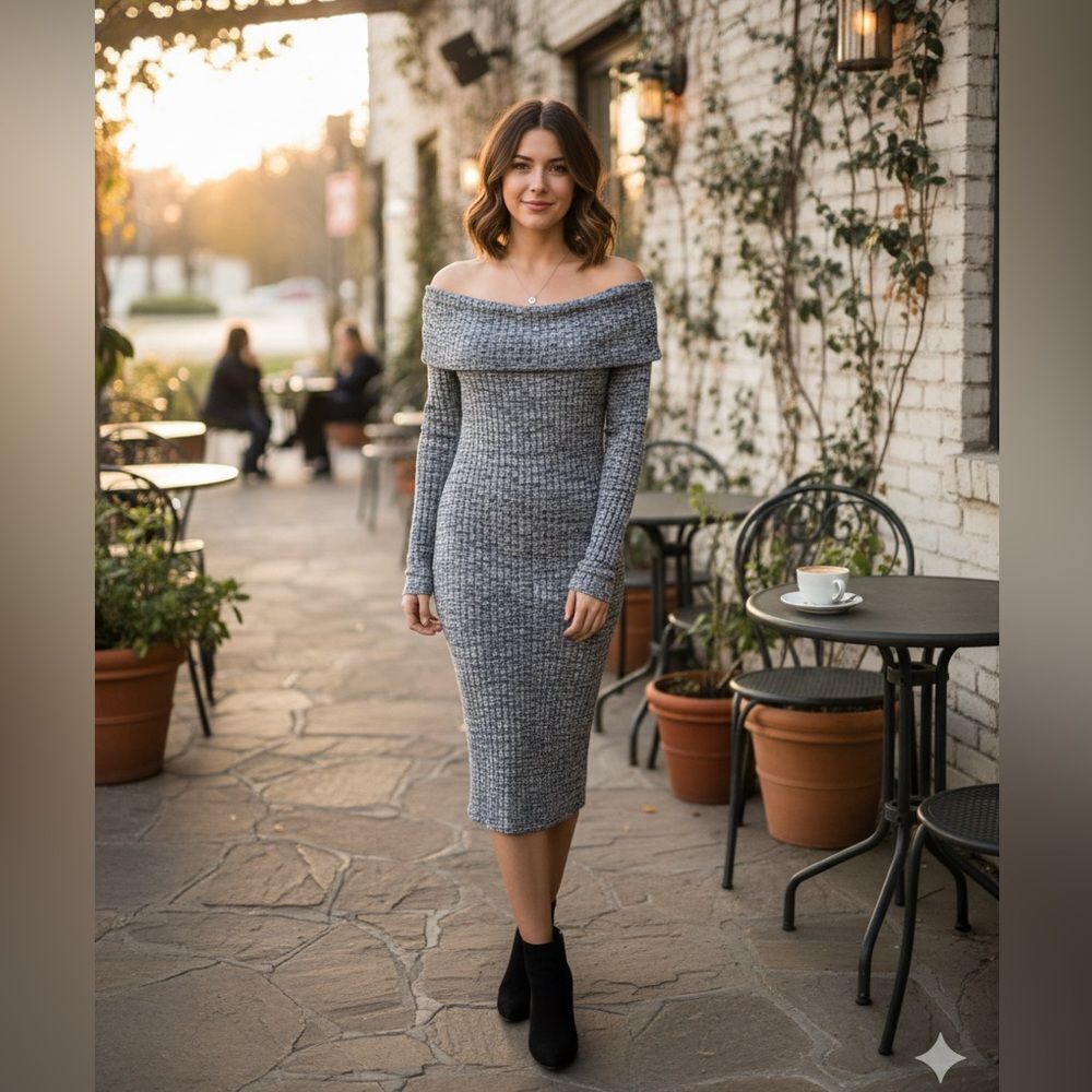 Take 50% OFF- Forever 21+ Elegant Gray Off-Shoulder Dress, Size-1X